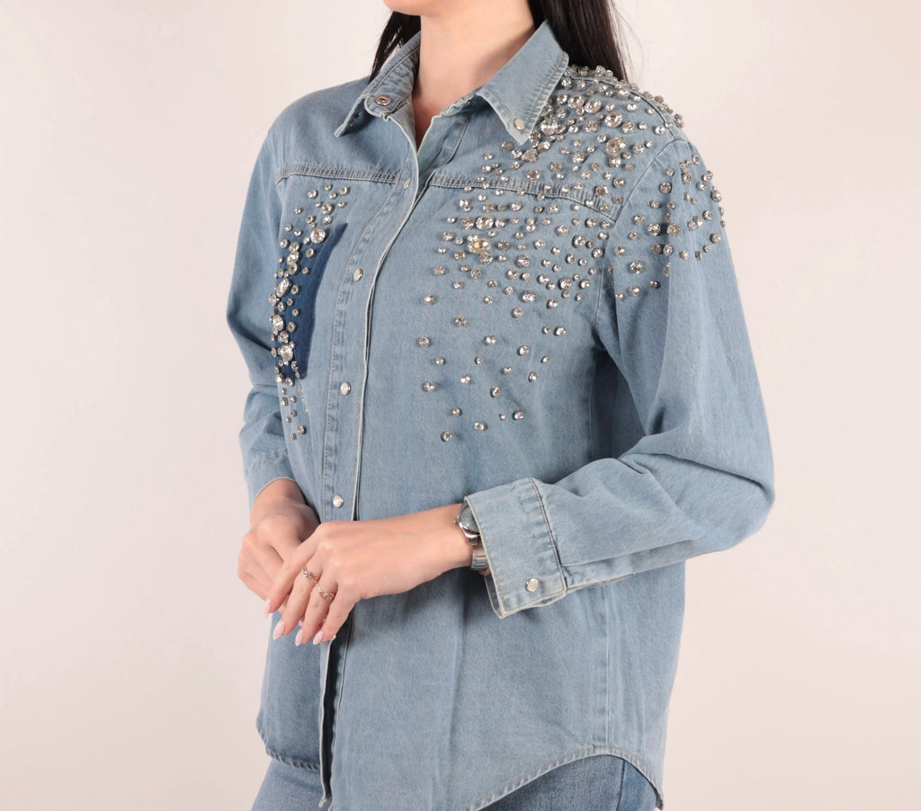 CAMISA JEEN CON PEDRERÍA